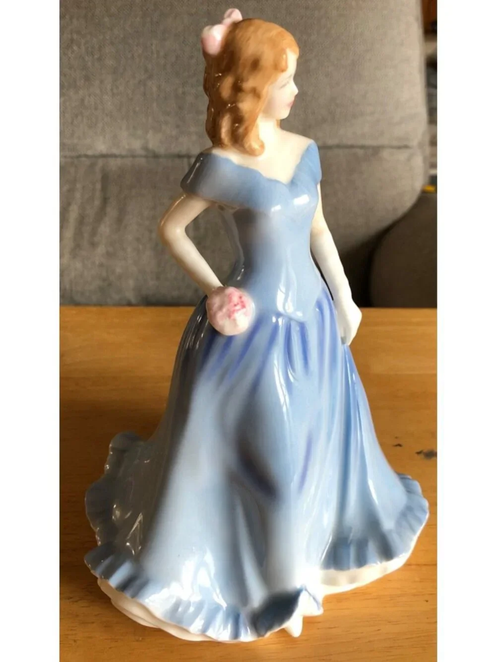 Royal Doulton Porcelain Lady Prototype Figurine Blue Dress Pink Flowers Girl Sta